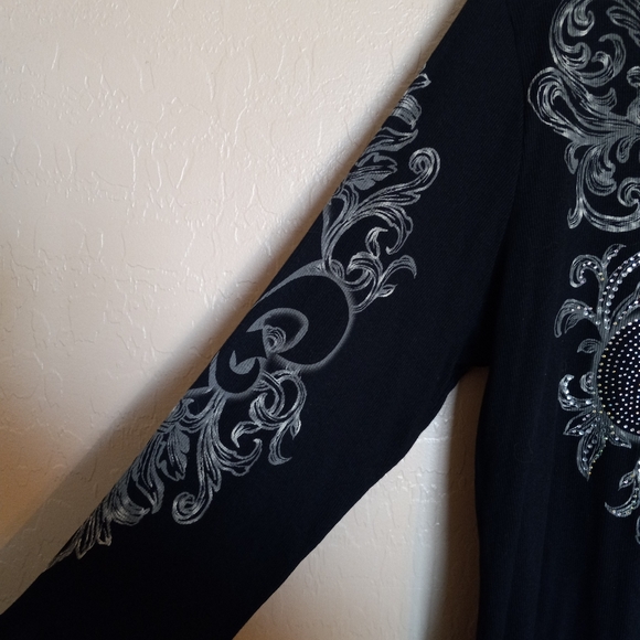 Y2K Fleur De Lis Rhinestone Mcbling Long Sleeve Shirt - Picture 3 of 9